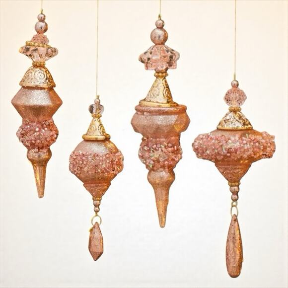 Elegant Tiered Christmas Tree Ornament Set-Gold Pink Beaded Vintage Inspired - Picture 2 of 13